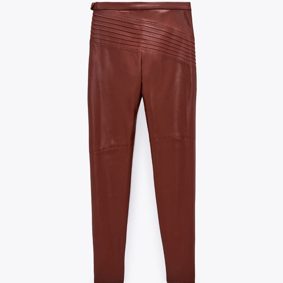 ZARA| BURGUNDY LEATHER LEGGINGS - Picture 5 of 9